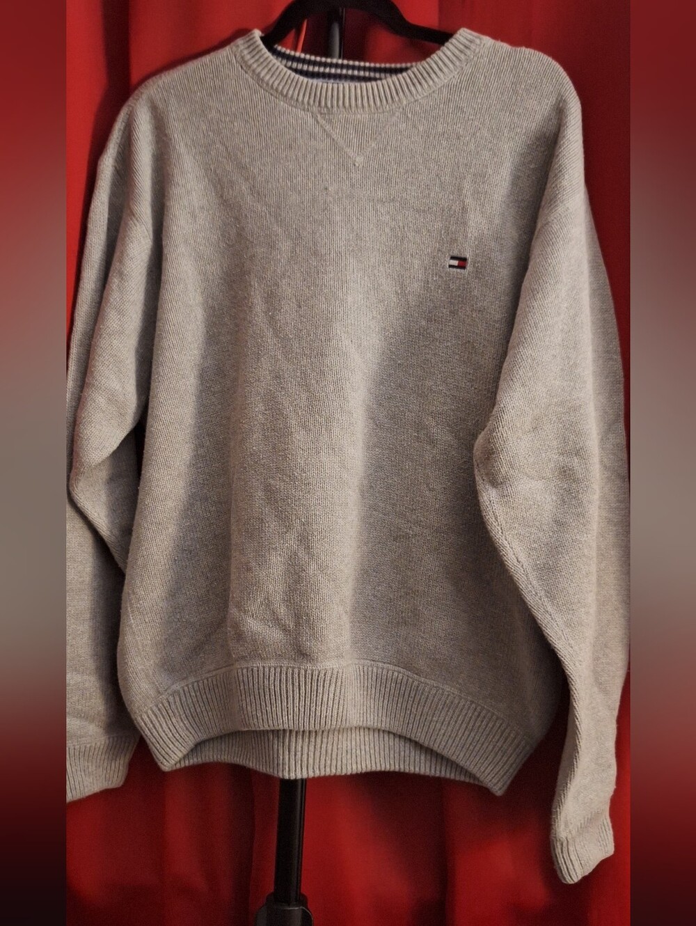 Tommy Hilfiger Men's Crewneck Sweater — Light Gray 100% Cotton Vintage